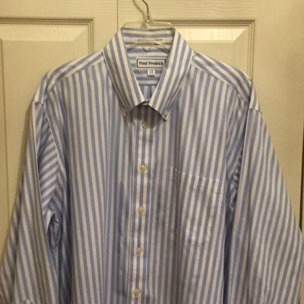 Paul Fredrick Blue and White Striped Dress Shirt